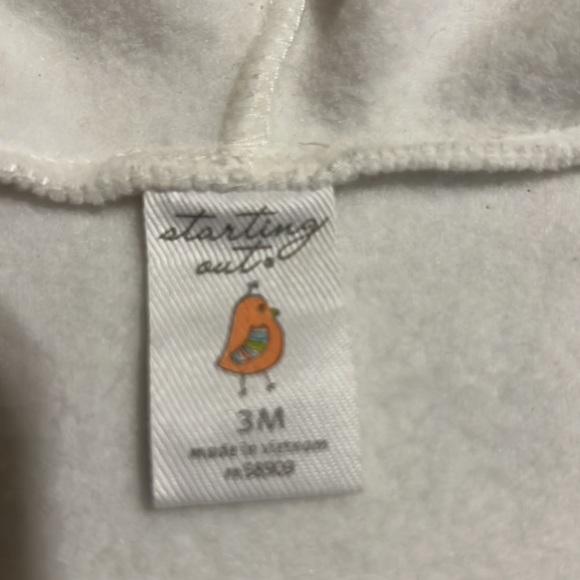 Starting Out Baby White Coat Faux Fur Hoodie Rosettes Velcro Closure 3M NWOT - Picture 4 of 10